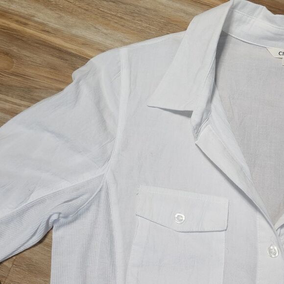 🔥NWT Ci Sono White Buttoned 3/4 Cuffed Roll Tab Sleeve Top Large - Picture 5 of 10